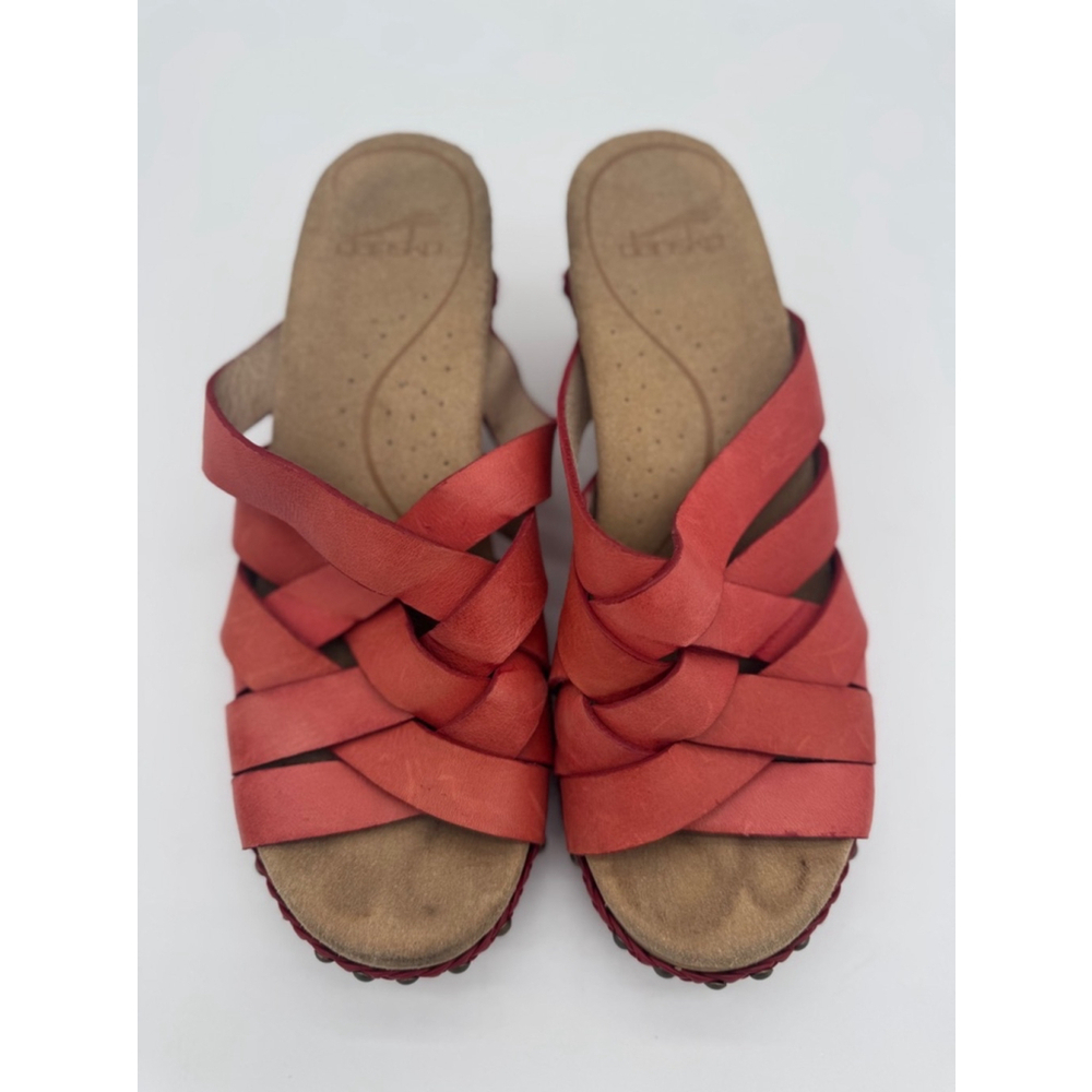 Women's Dansko Red Leather Woven Wedge Sandals